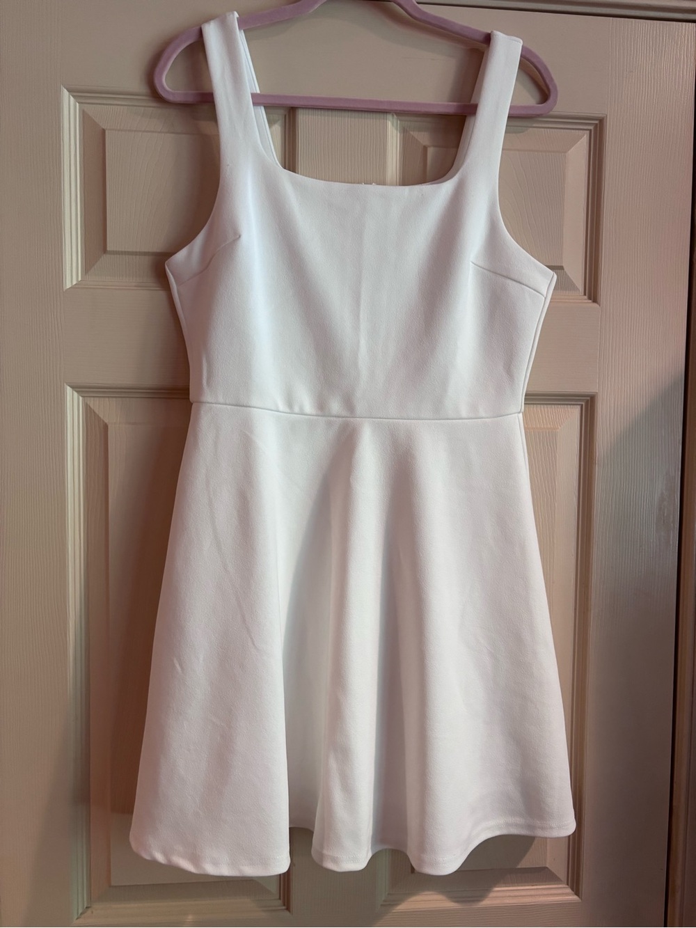 She + Sky White Square Neck Fit-and-Flare Mini Dress. Lined!